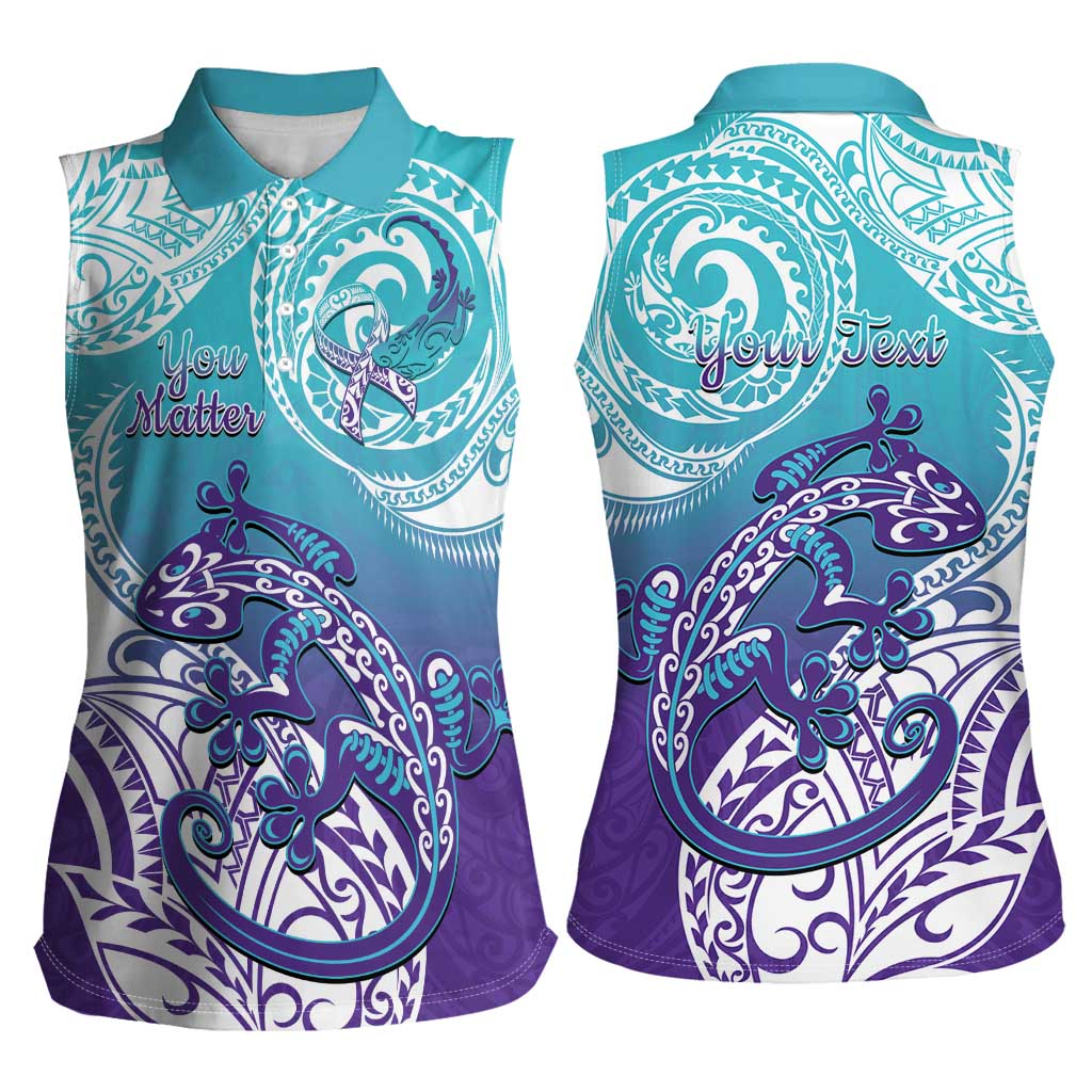 Personalised New Zealand Suicide Prevention Month Women Sleeveless Polo Shirt You Matter NZ Fern With Maori Koru Lizard LT14 - Polynesian Pride