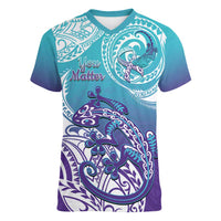 Personalised New Zealand Suicide Prevention Month Women V-Neck T-Shirt You Matter NZ Fern With Maori Koru Lizard LT14 Female Teal - Polynesian Pride