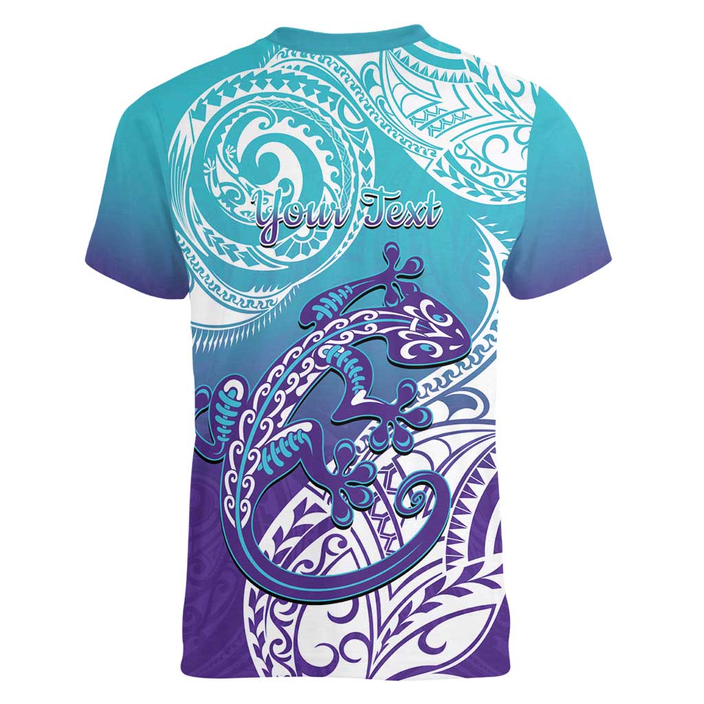 Personalised New Zealand Suicide Prevention Month Women V-Neck T-Shirt You Matter NZ Fern With Maori Koru Lizard LT14 - Polynesian Pride
