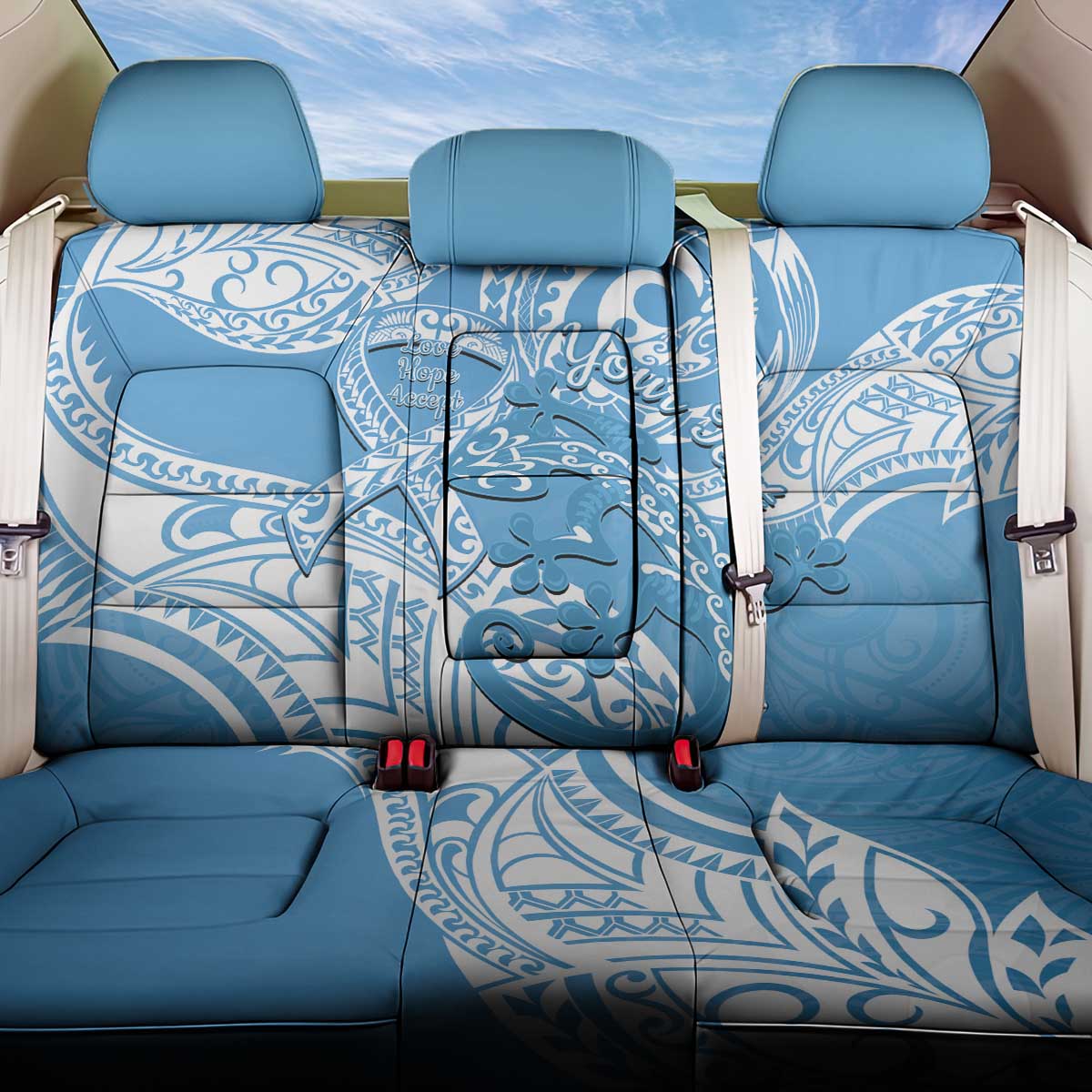 Personalised New Zealand Autism Awareness Back Car Seat Cover NZ Fern With Maori Koru Lizard LT14 One Size Blue - Polynesian Pride