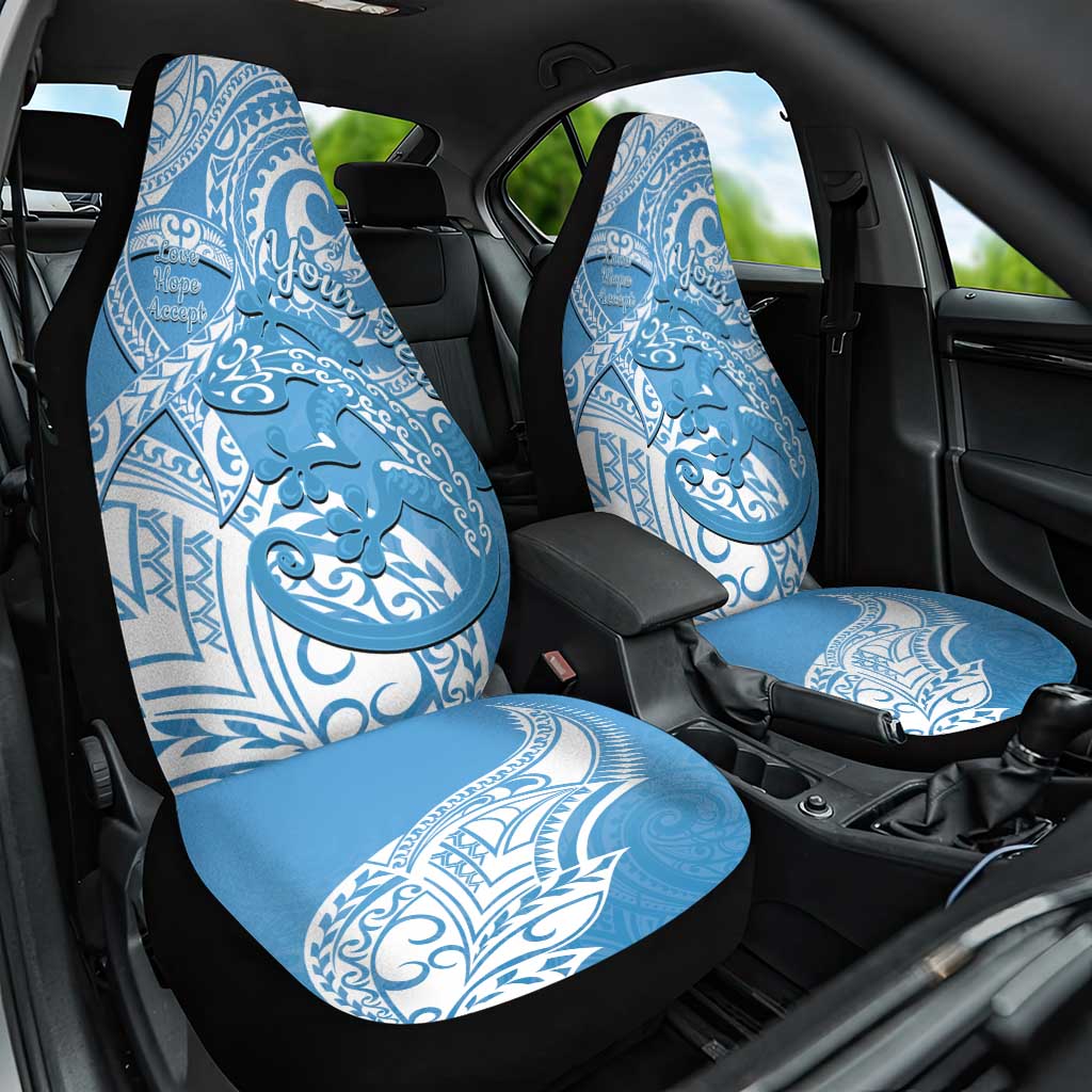 Personalised New Zealand Autism Awareness Car Seat Cover NZ Fern With Maori Koru Lizard LT14 One Size Blue - Polynesian Pride