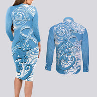 Personalised New Zealand Autism Awareness Couples Matching Long Sleeve Bodycon Dress and Long Sleeve Button Shirt NZ Fern With Maori Koru Lizard LT14 - Polynesian Pride