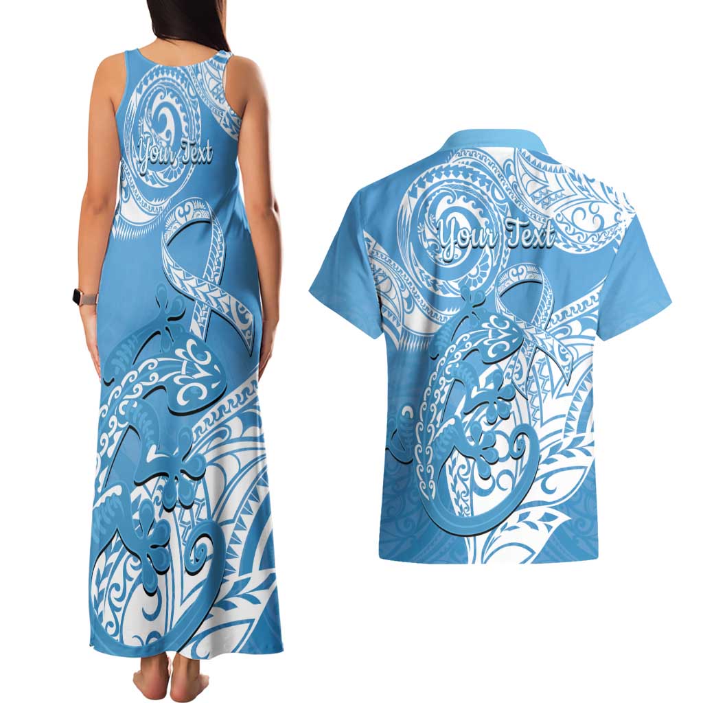 Personalised New Zealand Autism Awareness Couples Matching Tank Maxi Dress and Hawaiian Shirt NZ Fern With Maori Koru Lizard LT14 - Polynesian Pride