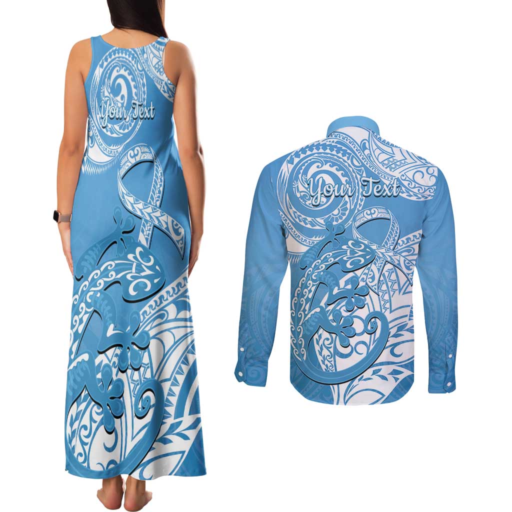 Personalised New Zealand Autism Awareness Couples Matching Tank Maxi Dress and Long Sleeve Button Shirt NZ Fern With Maori Koru Lizard LT14 - Polynesian Pride