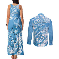 Personalised New Zealand Autism Awareness Couples Matching Tank Maxi Dress and Long Sleeve Button Shirt NZ Fern With Maori Koru Lizard LT14 - Polynesian Pride