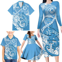 Personalised New Zealand Autism Awareness Family Matching Long Sleeve Bodycon Dress and Hawaiian Shirt NZ Fern With Maori Koru Lizard LT14 - Polynesian Pride