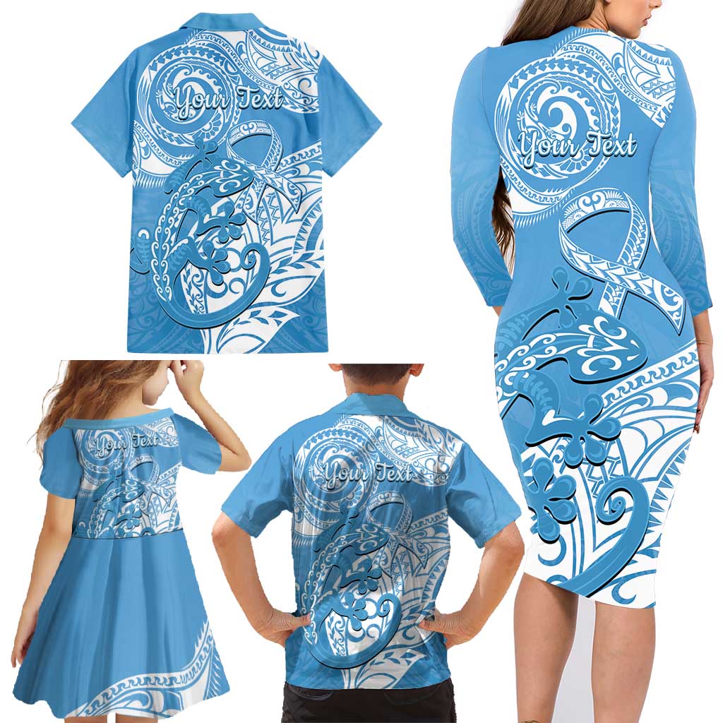 Personalised New Zealand Autism Awareness Family Matching Long Sleeve Bodycon Dress and Hawaiian Shirt NZ Fern With Maori Koru Lizard LT14 - Polynesian Pride