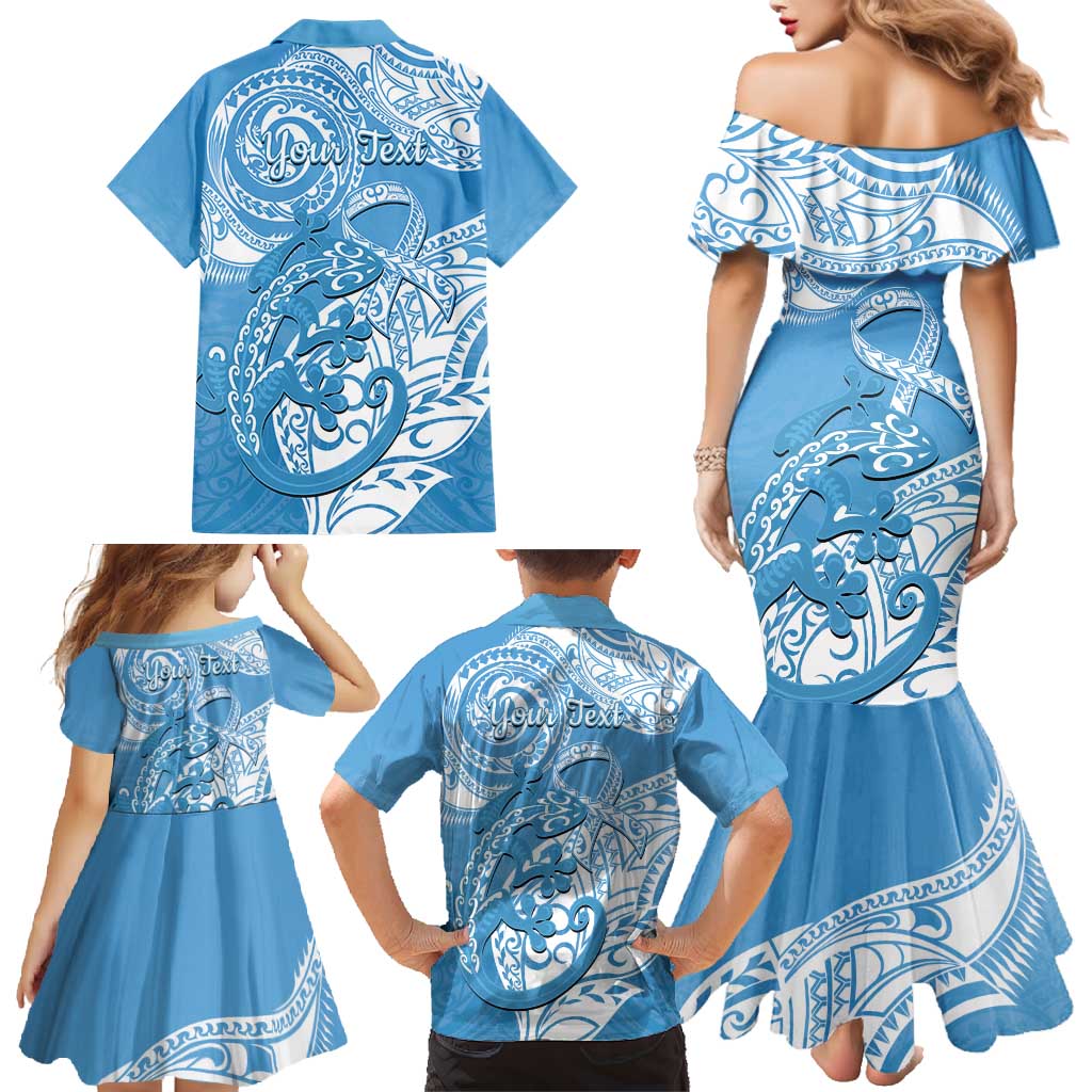 Personalised New Zealand Autism Awareness Family Matching Mermaid Dress and Hawaiian Shirt NZ Fern With Maori Koru Lizard LT14 - Polynesian Pride