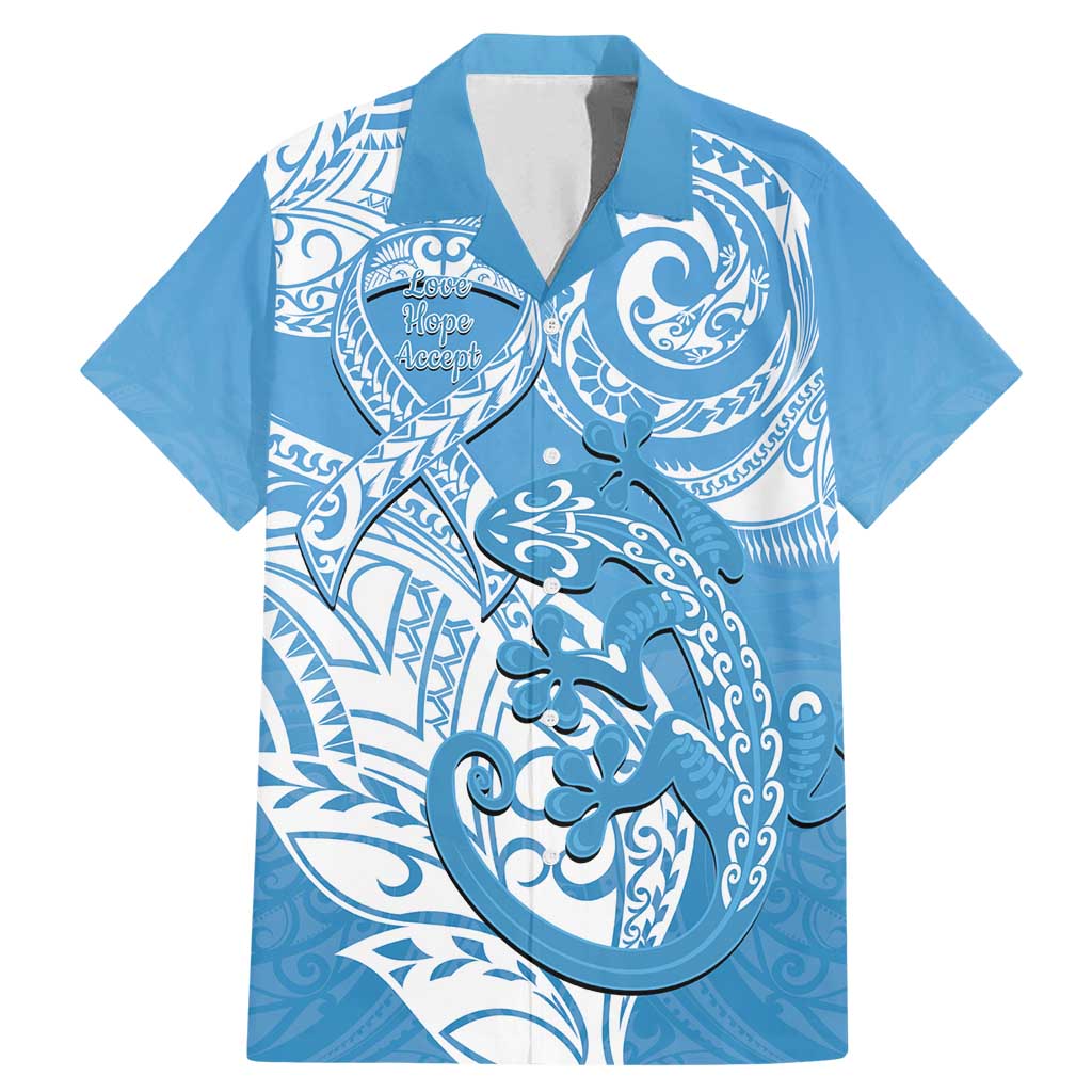 Personalised New Zealand Autism Awareness Family Matching Mermaid Dress and Hawaiian Shirt NZ Fern With Maori Koru Lizard LT14 Dad's Shirt - Short Sleeve Blue - Polynesian Pride