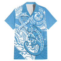 Personalised New Zealand Autism Awareness Family Matching Mermaid Dress and Hawaiian Shirt NZ Fern With Maori Koru Lizard LT14 Dad's Shirt - Short Sleeve Blue - Polynesian Pride
