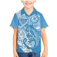 Personalised New Zealand Autism Awareness Family Matching Mermaid Dress and Hawaiian Shirt NZ Fern With Maori Koru Lizard LT14 Son's Shirt Blue - Polynesian Pride
