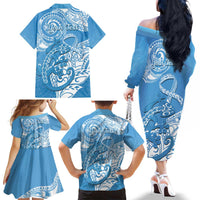 Personalised New Zealand Autism Awareness Family Matching Off The Shoulder Long Sleeve Dress and Hawaiian Shirt NZ Fern With Maori Koru Lizard LT14 - Polynesian Pride