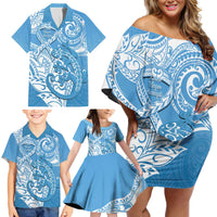 Personalised New Zealand Autism Awareness Family Matching Off Shoulder Short Dress and Hawaiian Shirt NZ Fern With Maori Koru Lizard LT14 - Polynesian Pride