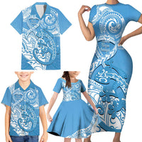 Personalised New Zealand Autism Awareness Family Matching Short Sleeve Bodycon Dress and Hawaiian Shirt NZ Fern With Maori Koru Lizard LT14 - Polynesian Pride