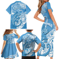 Personalised New Zealand Autism Awareness Family Matching Short Sleeve Bodycon Dress and Hawaiian Shirt NZ Fern With Maori Koru Lizard LT14 - Polynesian Pride