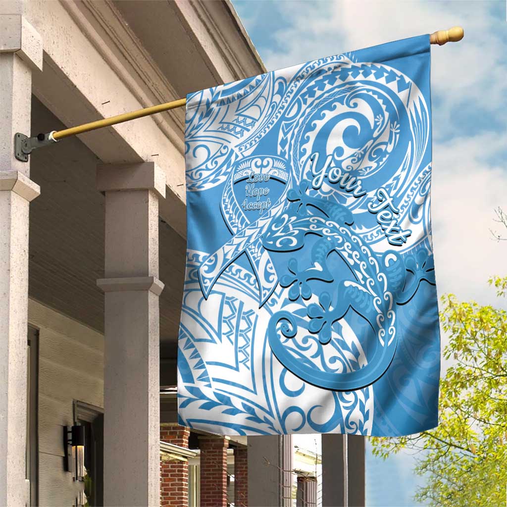 Personalised New Zealand Autism Awareness Garden Flag NZ Fern With Maori Koru Lizard LT14 House Flag Blue - Polynesian Pride