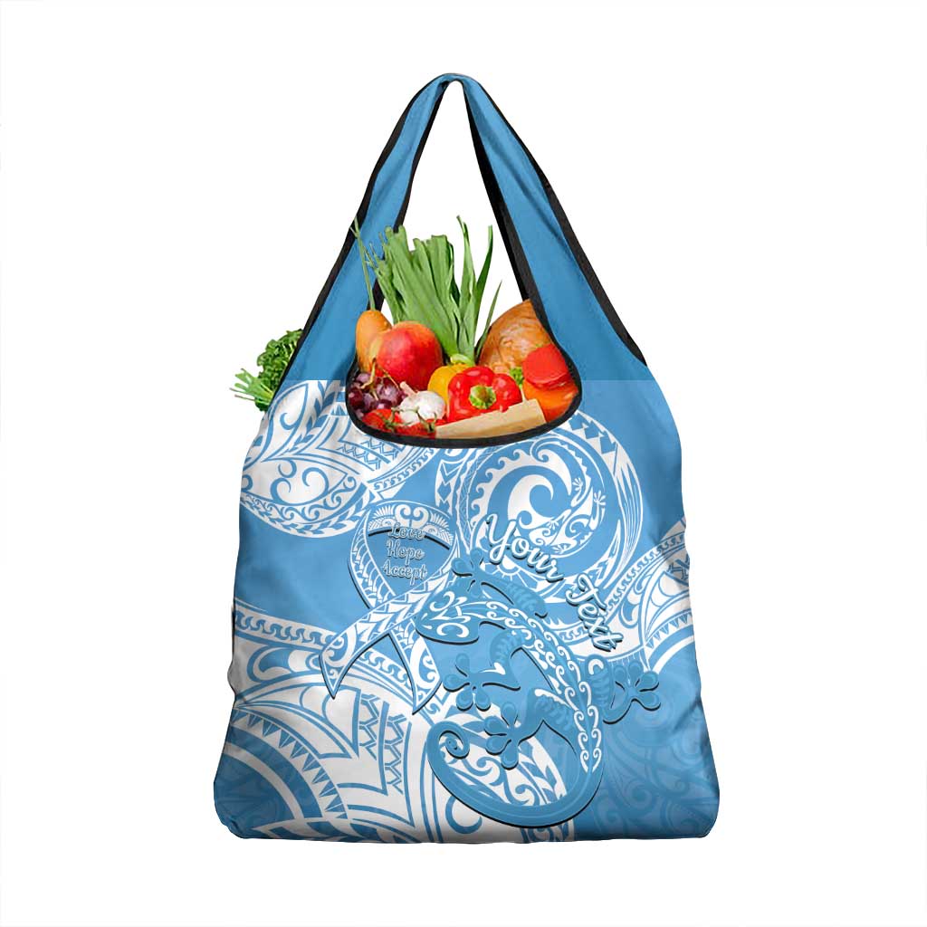 Personalised New Zealand Autism Awareness Grocery Bag NZ Fern With Maori Koru Lizard LT14 1-pack One Size Blue - Polynesian Pride