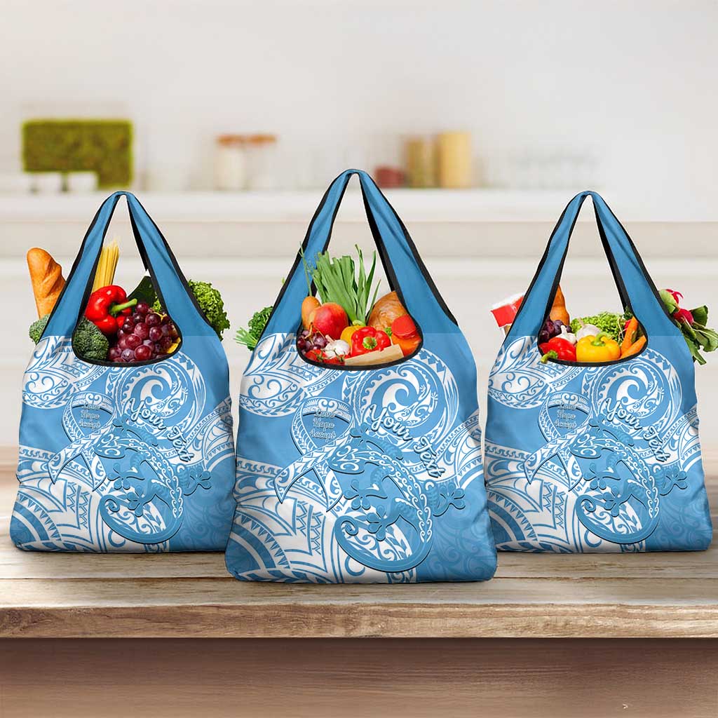 Personalised New Zealand Autism Awareness Grocery Bag NZ Fern With Maori Koru Lizard LT14 3-pack One Size Blue - Polynesian Pride