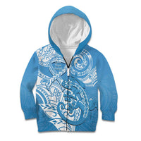 Personalised New Zealand Autism Awareness Kid Hoodie NZ Fern With Maori Koru Lizard LT14 Zip Hoodie Blue - Polynesian Pride