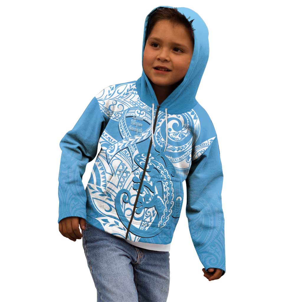 Personalised New Zealand Autism Awareness Kid Hoodie NZ Fern With Maori Koru Lizard LT14 - Polynesian Pride