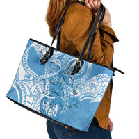 Personalised New Zealand Autism Awareness Leather Tote Bag NZ Fern With Maori Koru Lizard LT14 - Polynesian Pride