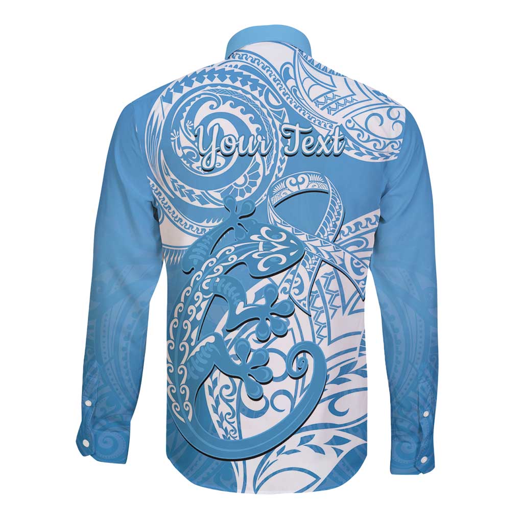 Personalised New Zealand Autism Awareness Long Sleeve Button Shirt NZ Fern With Maori Koru Lizard LT14 - Polynesian Pride