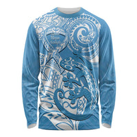 Personalised New Zealand Autism Awareness Long Sleeve Shirt NZ Fern With Maori Koru Lizard LT14 Unisex Blue - Polynesian Pride