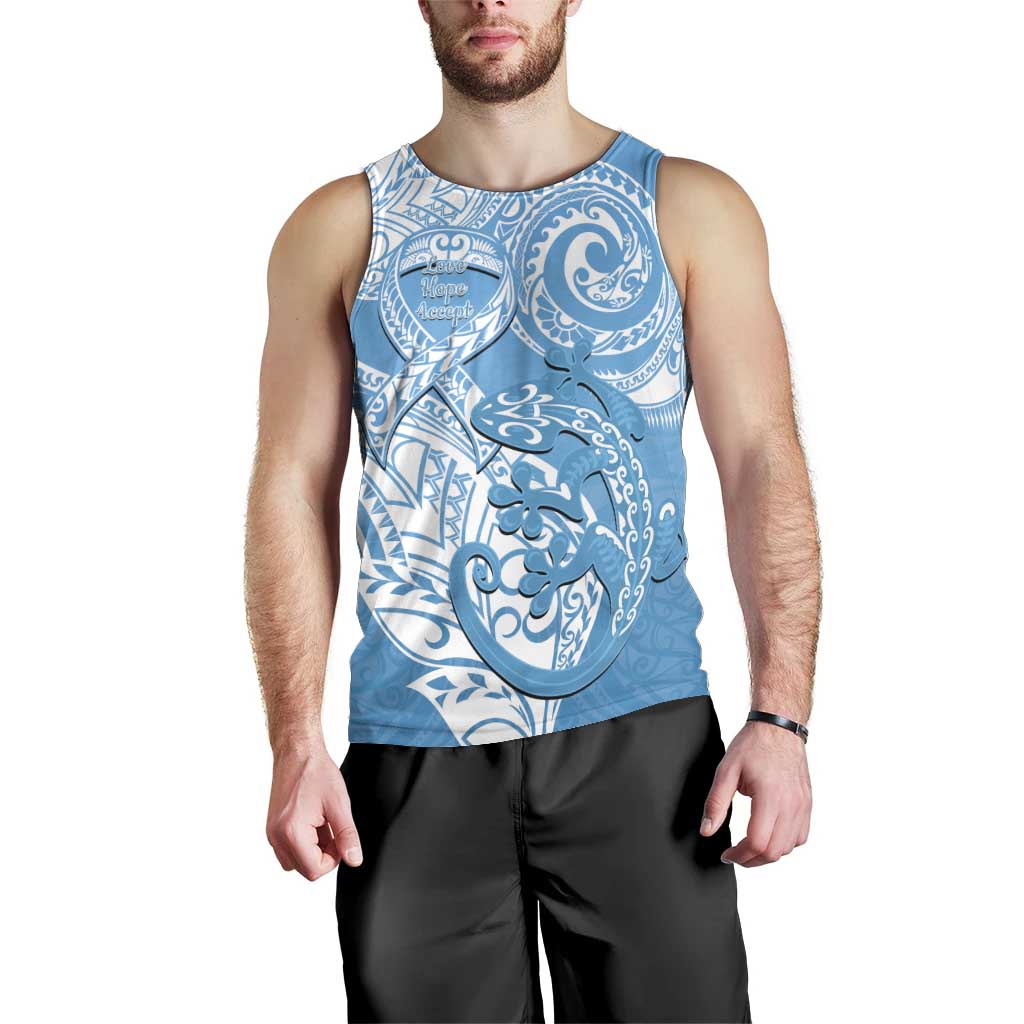 Personalised New Zealand Autism Awareness Men Tank Top NZ Fern With Maori Koru Lizard LT14 - Polynesian Pride