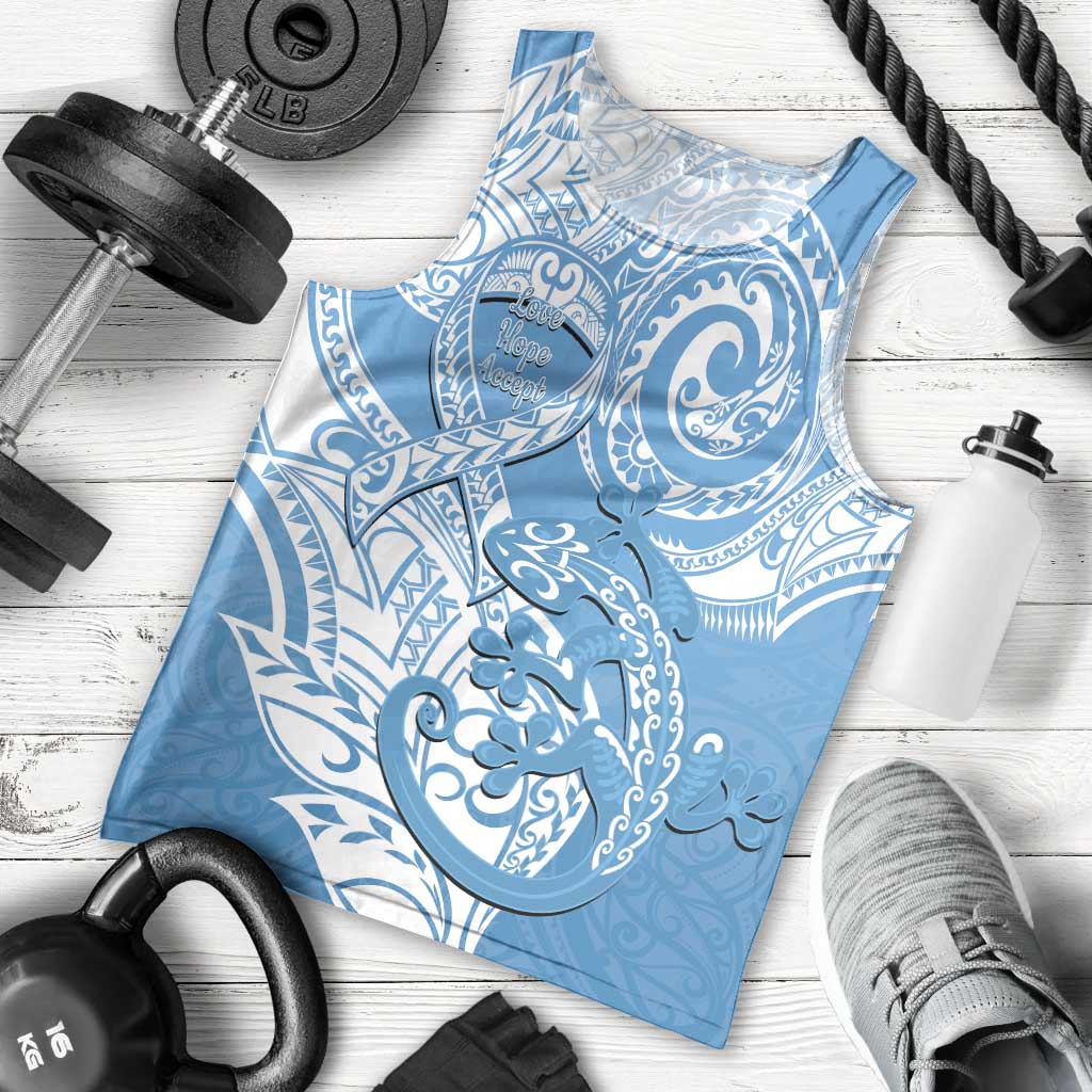 Personalised New Zealand Autism Awareness Men Tank Top NZ Fern With Maori Koru Lizard LT14 - Polynesian Pride
