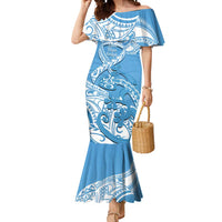 Personalised New Zealand Autism Awareness Mermaid Dress NZ Fern With Maori Koru Lizard LT14 Women Blue - Polynesian Pride