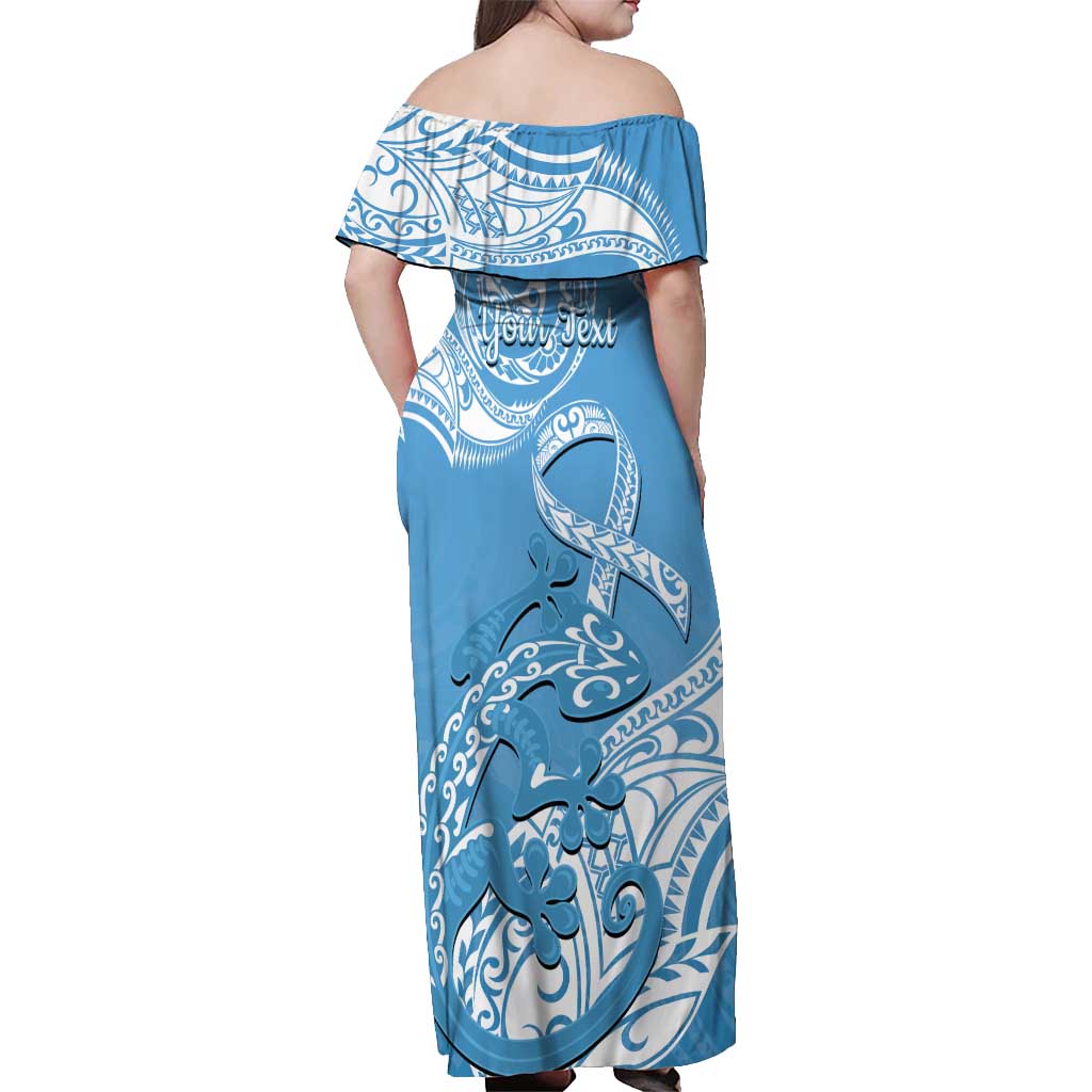 Personalised New Zealand Autism Awareness Off Shoulder Maxi Dress NZ Fern With Maori Koru Lizard LT14 - Polynesian Pride