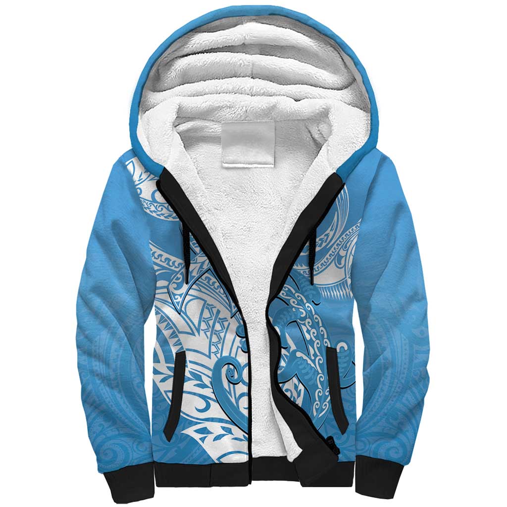 Personalised New Zealand Autism Awareness Sherpa Hoodie NZ Fern With Maori Koru Lizard LT14 Unisex Blue - Polynesian Pride