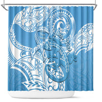 Personalised New Zealand Autism Awareness Shower Curtain NZ Fern With Maori Koru Lizard LT14 Blue - Polynesian Pride
