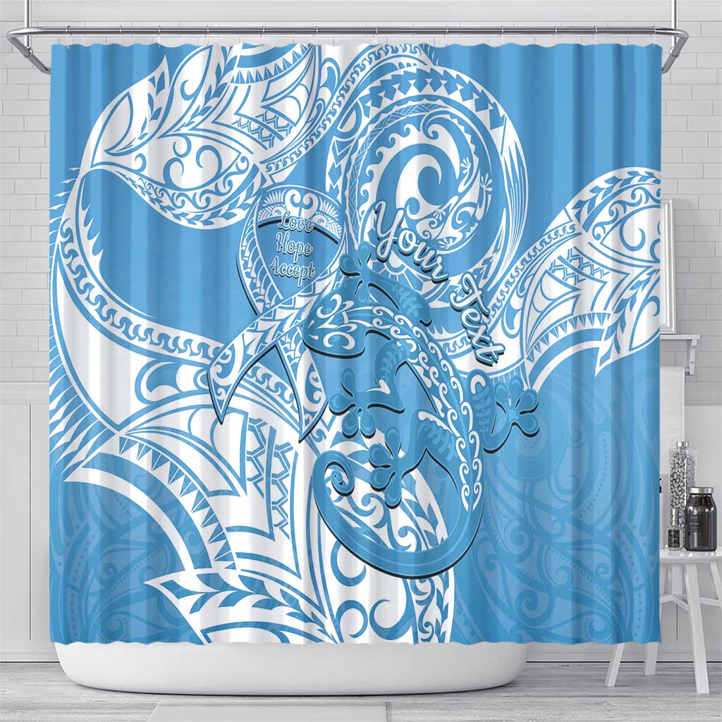 Personalised New Zealand Autism Awareness Shower Curtain NZ Fern With Maori Koru Lizard LT14 - Polynesian Pride