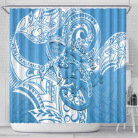 Personalised New Zealand Autism Awareness Shower Curtain NZ Fern With Maori Koru Lizard LT14 - Polynesian Pride