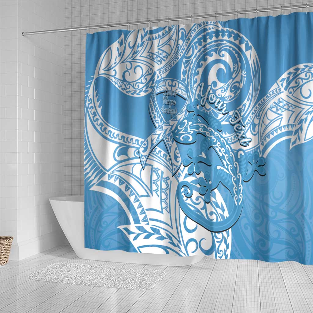 Personalised New Zealand Autism Awareness Shower Curtain NZ Fern With Maori Koru Lizard LT14 - Polynesian Pride