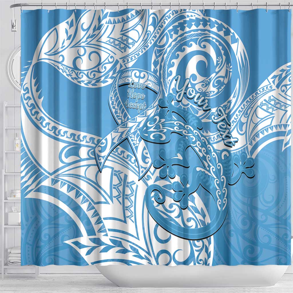 Personalised New Zealand Autism Awareness Shower Curtain NZ Fern With Maori Koru Lizard LT14 - Polynesian Pride