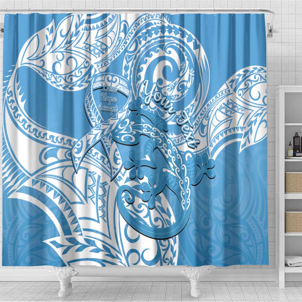 Personalised New Zealand Autism Awareness Shower Curtain NZ Fern With Maori Koru Lizard LT14 - Polynesian Pride