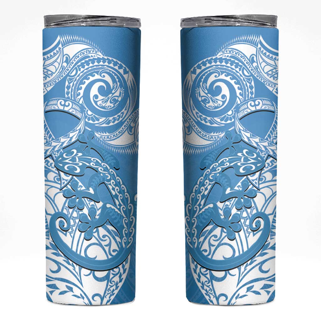 New Zealand Autism Awareness Skinny Tumbler NZ Fern With Maori Koru Lizard LT14 Blue - Polynesian Pride
