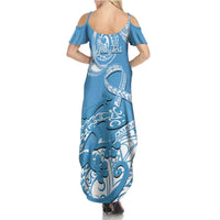 Personalised New Zealand Autism Awareness Summer Maxi Dress NZ Fern With Maori Koru Lizard LT14 - Polynesian Pride