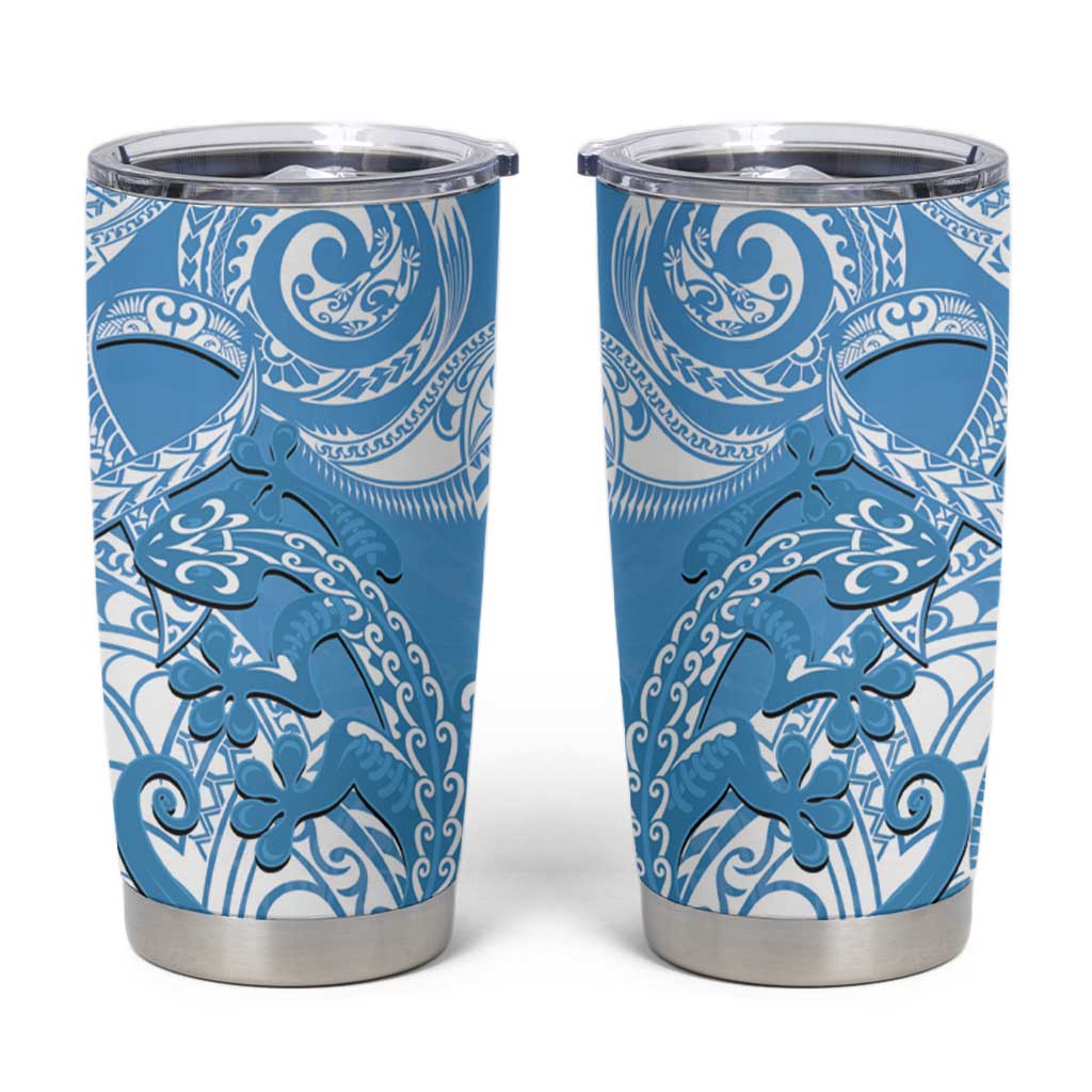 New Zealand Autism Awareness Tumbler Cup NZ Fern With Maori Koru Lizard LT14 Blue - Polynesian Pride
