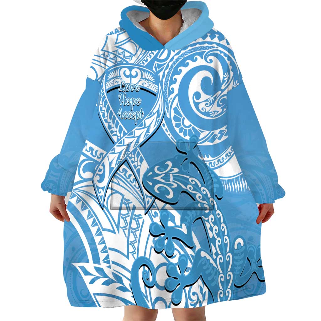 Personalised New Zealand Autism Awareness Wearable Blanket Hoodie NZ Fern With Maori Koru Lizard LT14 - Polynesian Pride