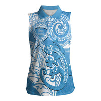 Personalised New Zealand Autism Awareness Women Sleeveless Polo Shirt NZ Fern With Maori Koru Lizard LT14 Female Blue - Polynesian Pride