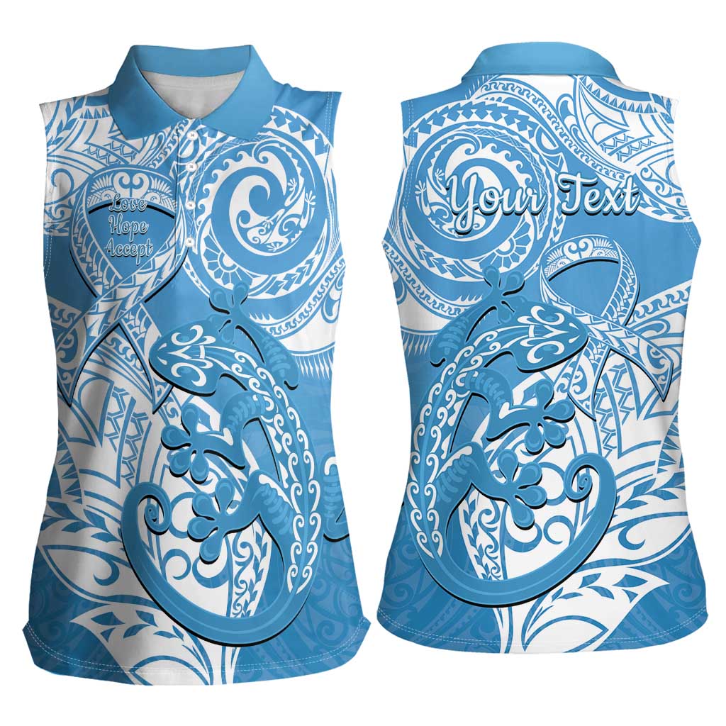 Personalised New Zealand Autism Awareness Women Sleeveless Polo Shirt NZ Fern With Maori Koru Lizard LT14 - Polynesian Pride