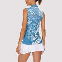Personalised New Zealand Autism Awareness Women Sleeveless Polo Shirt NZ Fern With Maori Koru Lizard LT14 - Polynesian Pride