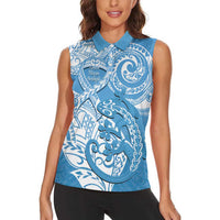 Personalised New Zealand Autism Awareness Women Sleeveless Polo Shirt NZ Fern With Maori Koru Lizard LT14 - Polynesian Pride
