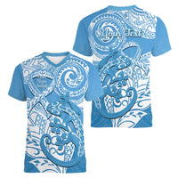 Personalised New Zealand Autism Awareness Women V-Neck T-Shirt NZ Fern With Maori Koru Lizard LT14 - Polynesian Pride