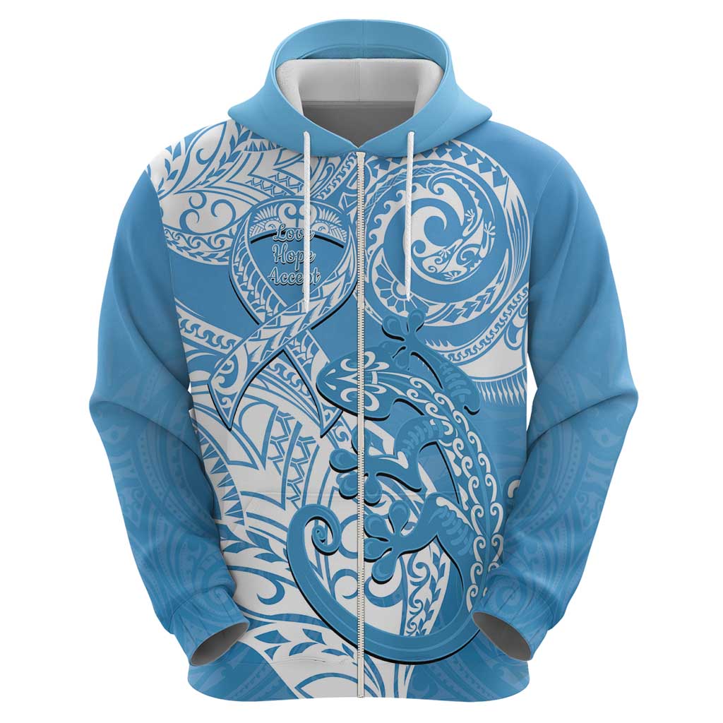 Personalised New Zealand Autism Awareness Zip Hoodie NZ Fern With Maori Koru Lizard LT14 - Polynesian Pride