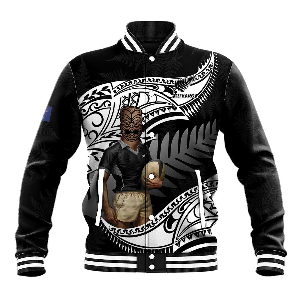 Custom New Zealand Silver Fern Rugby Baseball Jacket 2024 Aotearoa Maori Mascot Go All Black LT14 Unisex Black - Polynesian Pride