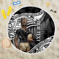 Custom New Zealand Silver Fern Rugby Beach Blanket 2024 Aotearoa Maori Mascot Go All Black LT14 One Size 150cm Black - Polynesian Pride